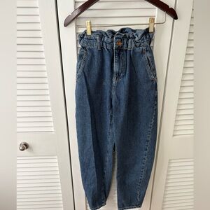 Zara Baggy Fit Paper Bag Waist Carrot Leg